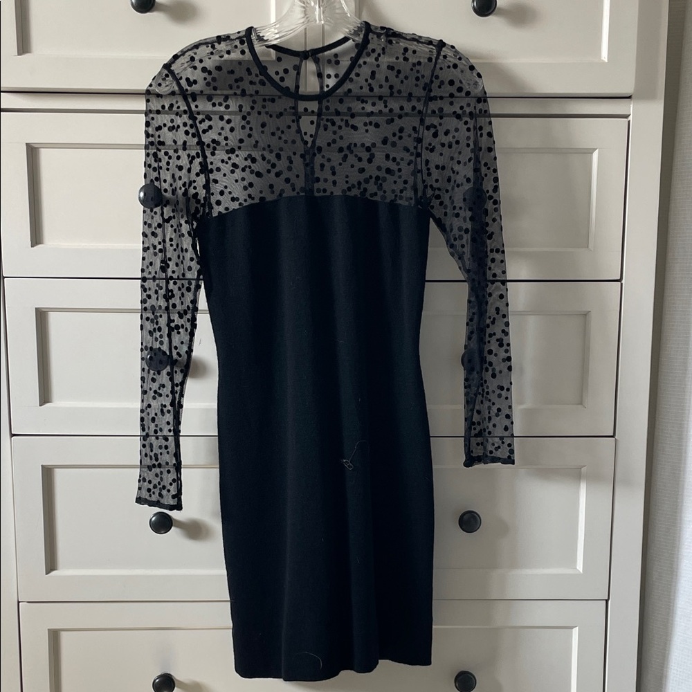 Andrea Jovine Women’s Vintage Black Sheer Polka Dot Illusion Bodycon Dress